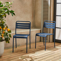 Sweeek - Pair Of Steel And Stackable Garden Chairs Amelia Marine Blue 44X52X79 Cm - thumbnail 6