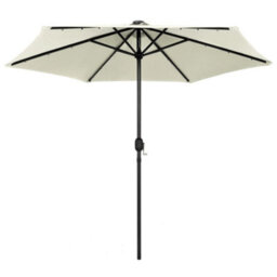 Berkfield Parasol With Led Lights And Aluminium Pole 270 Cm Sand White - thumbnail 2