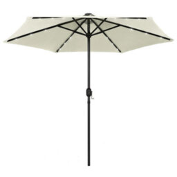 Berkfield Parasol With Led Lights And Aluminium Pole 270 Cm Sand White - thumbnail 1
