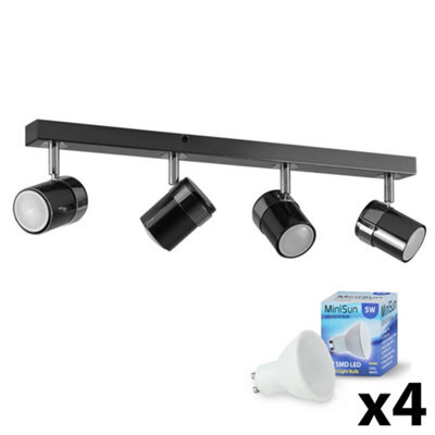 Valuelights Rosie Black Ceiling Bar Spotlight And Gu10 Spotlight Led 5W Cool White 6500K Bulbs