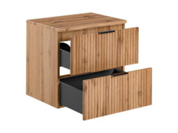 Impact Furniture Bathroom Vanity Unit 600mm Oak Countertop Ribbed Fluted Oak Effect Modern Wall Hung Cabinet Adel - thumbnail 6