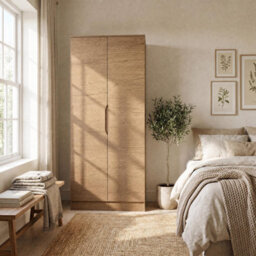 Fwstyle Luno Oak 2 Door Double Wardrobe Rail & Shelf (H) 180Cm (W) 80Cm (D) 50Cm