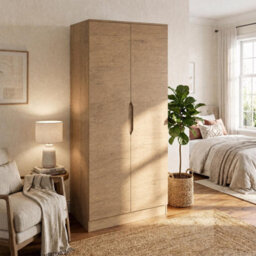 Fwstyle Luno Oak 2 Door Double Wardrobe Rail & Shelf (H) 180Cm (W) 80Cm (D) 50Cm - thumbnail 2