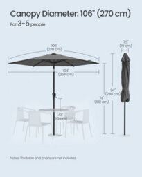 LEDREM Garden Parasol Umbrella,crank Handle For Opening And Closing, For Outdoor Gardens Pool Balcony Patio, Base Not Included, Grey - thumbnail 6