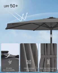 LEDREM Garden Parasol Umbrella,crank Handle For Opening And Closing, For Outdoor Gardens Pool Balcony Patio, Base Not Included, Grey - thumbnail 7