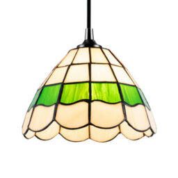 Happy Homewares Traditional Green And Amber Stained Glass Tiffany Pendant Lighting Shade - thumbnail 3