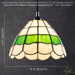 Happy Homewares Traditional Green And Amber Stained Glass Tiffany Pendant Lighting Shade - thumbnail 6