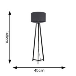 Valuelights Lottie Black Wood Tripod Floor Lamp With Charcoal Grey Drum Shade - Led Bulb Included - thumbnail 4