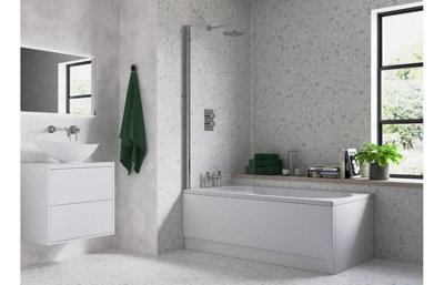 Aquarius Levaqua Straight 6mm Chrome Hinged Bath Screen 1400 X 800mm Aqla0120