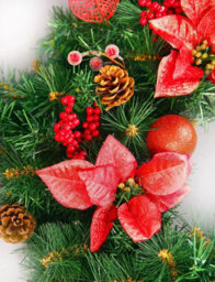 Best Artificial 9Ft Red Decorated Christmas Garland Supplied With 80 Warm White Battery Leds Banister Fireplace Staircase - thumbnail 3