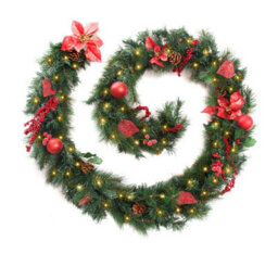 Best Artificial 9Ft Red Decorated Christmas Garland Supplied With 80 Warm White Battery Leds Banister Fireplace Staircase - thumbnail 1