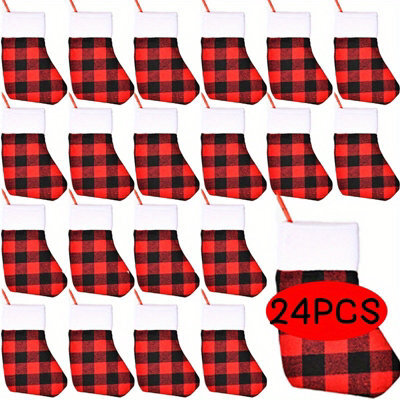 CLEFFNS 24 Pack Christmas Stockings,red Buffalo Plaid Decoration Ornament,large Red Black Buffalo Plaid Fireplace Hanging Stockings - image 1