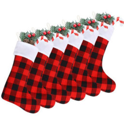 CLEFFNS 24 Pack Christmas Stockings,red Buffalo Plaid Decoration Ornament,large Red Black Buffalo Plaid Fireplace Hanging Stockings - thumbnail 3