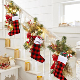 CLEFFNS 24 Pack Christmas Stockings,red Buffalo Plaid Decoration Ornament,large Red Black Buffalo Plaid Fireplace Hanging Stockings - thumbnail 7