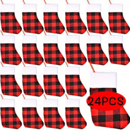 CLEFFNS 24 Pack Christmas Stockings,red Buffalo Plaid Decoration Ornament,large Red Black Buffalo Plaid Fireplace Hanging Stockings - thumbnail 1