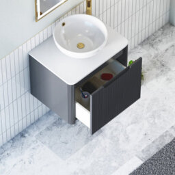 Royal Bathrooms Avenza 600mm Matt Obsidian Black Wall Hung Bathroom Countertop Vanity Unit 1 Drawer With Breeze Basin - thumbnail 5