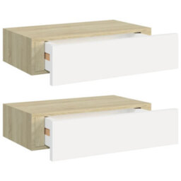 Berkfield Wall Drawer Shelves 2 Pcs Oak And White 40X23.5X10Cm Mdf - thumbnail 2