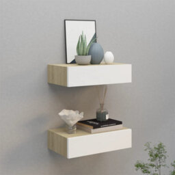 Berkfield Wall Drawer Shelves 2 Pcs Oak And White 40X23.5X10Cm Mdf - thumbnail 1