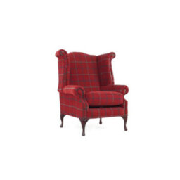 Chesterfield High Back Wing Chair Lana Square Check Terracotta Real Fabric In Queen Anne Style - thumbnail 5