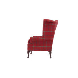 Chesterfield High Back Wing Chair Lana Square Check Terracotta Real Fabric In Queen Anne Style - thumbnail 6