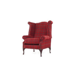 Chesterfield High Back Wing Chair Lana Square Check Terracotta Real Fabric In Queen Anne Style - thumbnail 4