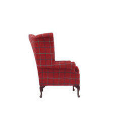 Chesterfield High Back Wing Chair Lana Square Check Terracotta Real Fabric In Queen Anne Style - thumbnail 7