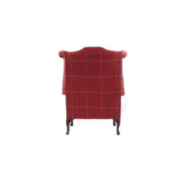 Chesterfield High Back Wing Chair Lana Square Check Terracotta Real Fabric In Queen Anne Style - thumbnail 9
