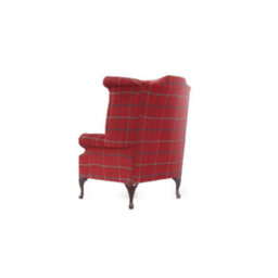 Chesterfield High Back Wing Chair Lana Square Check Terracotta Real Fabric In Queen Anne Style - thumbnail 8