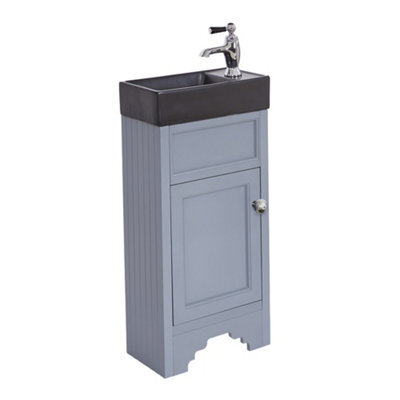 Homestylestore Light Grey 400mm Bathroom Vanity Unit With Black Basin And Chrome Round Handles - image 1