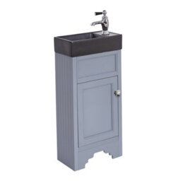 Homestylestore Light Grey 400mm Bathroom Vanity Unit With Black Basin And Chrome Round Handles - thumbnail 1