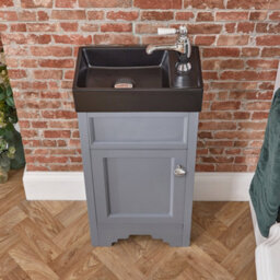Homestylestore Light Grey 400mm Bathroom Vanity Unit With Black Basin And Chrome Round Handles - thumbnail 2