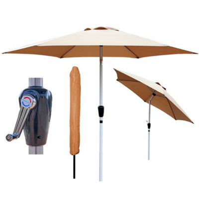 Glamhaus Tilting Garden Parasol Table Umbrella 2.7M With Crank Handle, Uv40 Protection, Includes Protection Cover - Sand - image 1