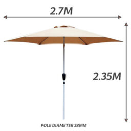 Glamhaus Tilting Garden Parasol Table Umbrella 2.7M With Crank Handle, Uv40 Protection, Includes Protection Cover - Sand - thumbnail 3