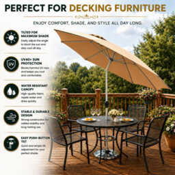 Glamhaus Tilting Garden Parasol Table Umbrella 2.7M With Crank Handle, Uv40 Protection, Includes Protection Cover - Sand - thumbnail 8