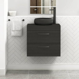 Royal Bathrooms Turin 600mm Wall Mounted Bathroom Vanity Unit With Sink 2 Drawer Hale Black & Milan Black Countertop Basin - thumbnail 1