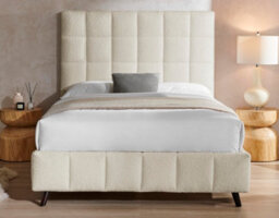 Save On Goods UK 4Ft6 Double Ivory White,tall Headend Headboard Soft Fabric Boucle Upholstered Bed Frame - thumbnail 2