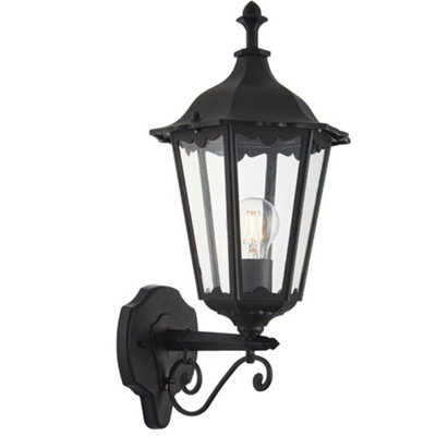 Ip44 Outdoor Wall Light Matt Black & Glass Traditional Lantern Porch Dimmable - image 1