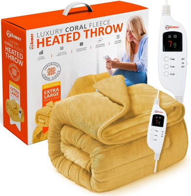 Warmer Wärmer Luxury Heated Throw With Digital Controller, 9-Hour Timer And 10 Heat Settings - 200Cm X 130Cm - Mustard - image 1