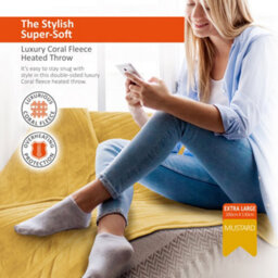 Warmer Wärmer Luxury Heated Throw With Digital Controller, 9-Hour Timer And 10 Heat Settings - 200Cm X 130Cm - Mustard - thumbnail 2