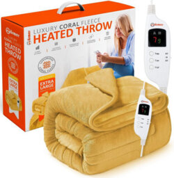 Warmer Wärmer Luxury Heated Throw With Digital Controller, 9-Hour Timer And 10 Heat Settings - 200Cm X 130Cm - Mustard