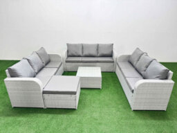 Fimous Pe Rattan Lounge Sofa Set 10 Seater Outdoor Garden Furniture Set Square Coffee Table 3 Seater Sofa Big Footstool Light Grey - thumbnail 1