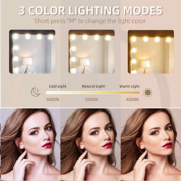 Hollywood Vanity Makeup Mirror, 14 Led Bulbs, 3 Colour Modes, Touch Control, Usb Port, Wall Mounted, 50X40Cm, White - thumbnail 2
