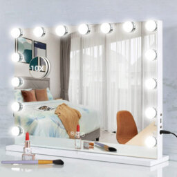 Hollywood Vanity Makeup Mirror, 14 Led Bulbs, 3 Colour Modes, Touch Control, Usb Port, Wall Mounted, 50X40Cm, White - thumbnail 1