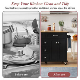 Btm Kitchen Island Cart With Drop Leaf, 5 Drawers, Lockable Wheels, 120X65X89Cm - thumbnail 6