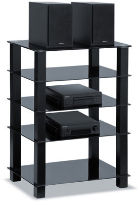 Centurion Supports Trinity Black 5 Shelf With Black Legs Flat Screen Tv Rack Glass Stand - image 1