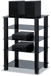 Centurion Supports Trinity Black 5 Shelf With Black Legs Flat Screen Tv Rack Glass Stand - thumbnail 3