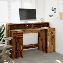 Berkfield Desk With Led Lights Old Wood 140X55X91 Cm Engineered Wood - thumbnail 4