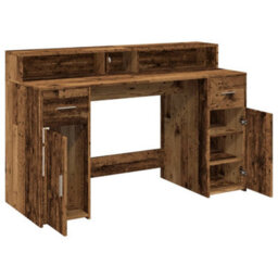 Berkfield Desk With Led Lights Old Wood 140X55X91 Cm Engineered Wood - thumbnail 9