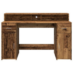 Berkfield Desk With Led Lights Old Wood 140X55X91 Cm Engineered Wood - thumbnail 6