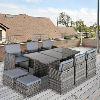 Outsunny 11Pc Garden Rattan Dining Set Cushion Patio Table Chair Conservatory - image 1